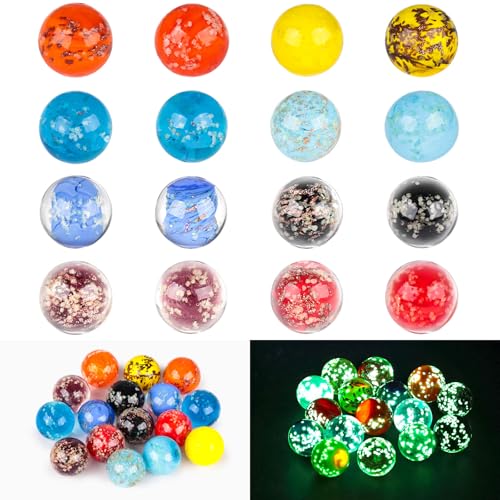 POPLAY 16PCS Glow in The Dark Marbles for Kids, Marble Assorted Colors for Run Game, Gifts for Kids Aged 3+ and Marble Lovers