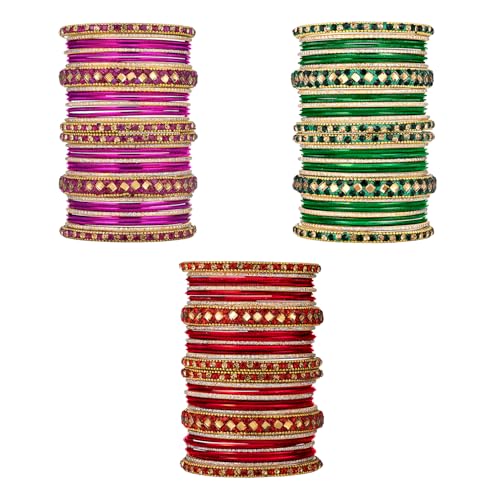 Image of Peora Stone Studded Chuda Metal Bangles Set Gift for Women