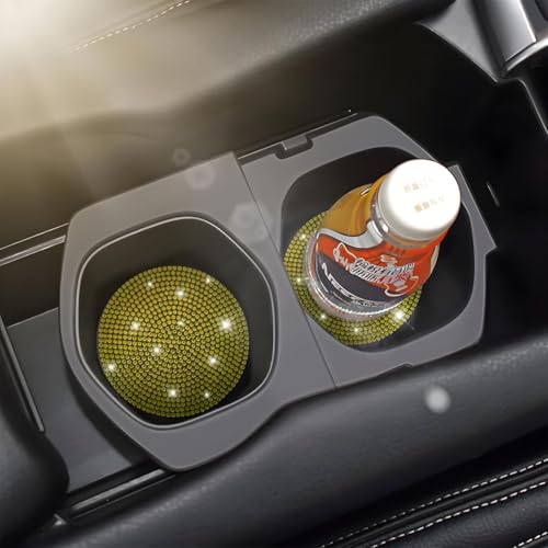 Image of Osilly Bling Car Cup Holder Coaster, Crystal Rhinestone Anti-Slip Insert Coasters, Universal 2.75 Inch Fashion Automotive Cup Mat, Car Interior Accessories Decor Gifts for Women (Yellow, 4PCS)