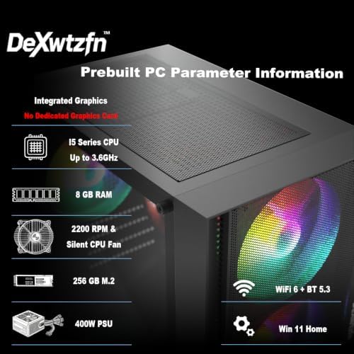 DeXwtzfn Gaming PC, i5 CPU Up to 3.6 GHz, Integrated Graphics Card, 256GB SSD, 8GB RAM, RGB Fansx4 for Desktop PC, WiFi 6 BT 5.3, Win11 (i5 CPU/8G/256GB) - 1