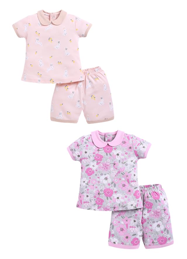 Image of BABY GO Baby Boys & Baby Girls Clothing Set | Summer Co-Ord Set for Baby | Printed 100% Cotton Half Sleeve T-Shirt & Shorts Combo | Soft Cotton Casual Wear Outfit for Infants & Toddlers Pack of 2