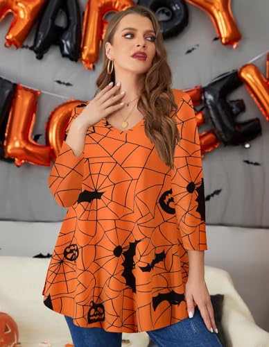 Image of LARACE Tunics 3 /4 Sleeve Plus Size Tops for Women V Neck Loose Fit Flowy Clothing for Leggings
