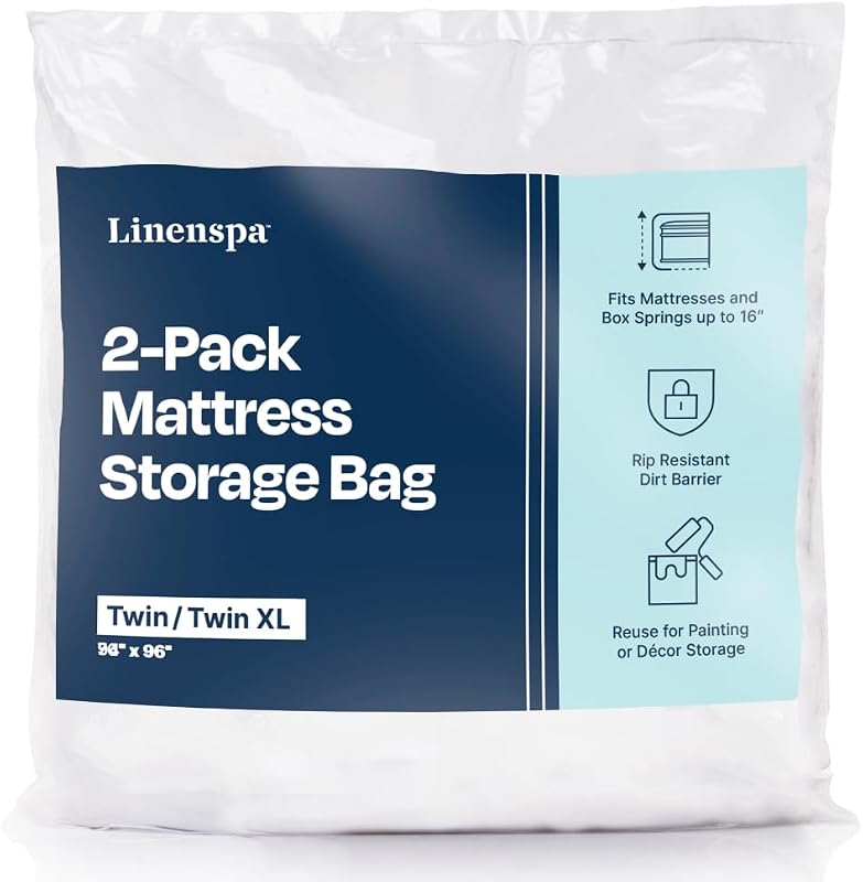 Paquete de 2 bolsas de colchón Linenspa para mudanza y almacenamiento, Twin XL