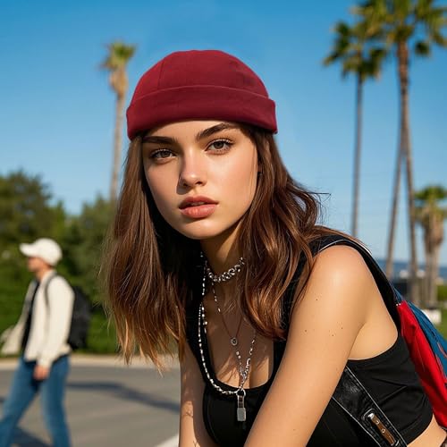 Image of CLAPE Beanie Docker Cap Mens Brimless Hats Sailor Fisherman No Visor Cap Rolled Cuff Harbour Hat Casual Skull Caps