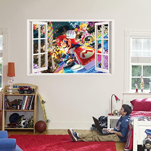 Mario Wall Decal - Kids Cartoon Bedroom, Boys' Room, Game Room Wall Decor - Video Game Stickers Birthday Party Supplies - Peel And Stick Removable Sticker - 35" X 24" #TOP3