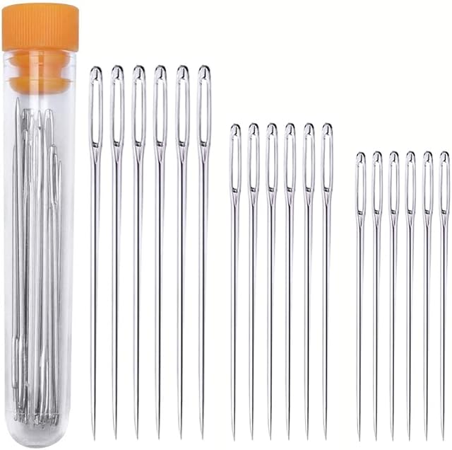 18 Pieces Big Eye Sewing Needle, 3 Sizes Sewing Needles, Hand Sewing Needle, Large Eye Stitching Kintting Stitching Needles Set