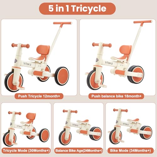 VITONIS laufrad ab 1 Jahr, 5 in 1 Dreirad mit Schubstange für Kinder, Lauflernhilfe für Kinder 1-4 Jahre