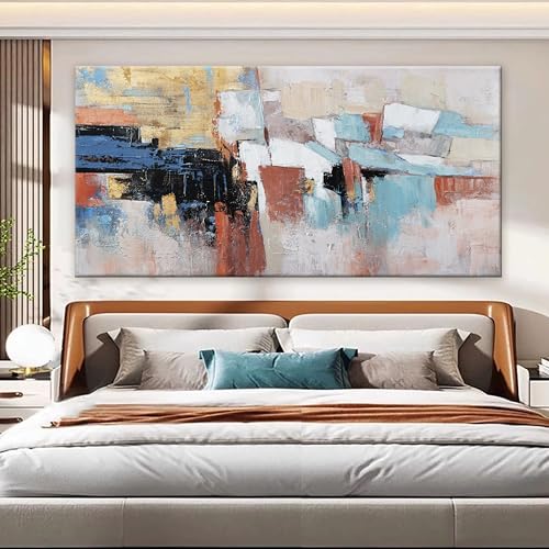 KUPTEU Canvas Wall Art Decor Large Wall Art For Living Room Abstract Art Blue Gold Wall Art Decor Large Canvas Art Work Colorful Abstract Wall Art Prints For Bedroom Office Kitchen Wall Decor 29"x58" by KUPTEU - Image 3