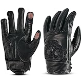 adm guanti moto per uomini in pelle di mucca full finger gel imbottito touchscreen moto outdoor antiscivolo protetto palma guard ultimate pro-biker sport equitazione guanti 9017 (9017 nero, l)