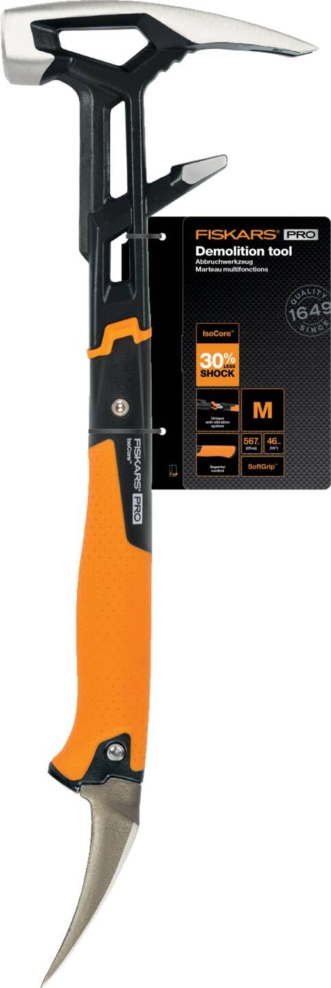 Fiskars Attrezzo di demolizione IsoCore M per diversi lavori di demolizione, Lunghezza: 46,2 cm, Peso: 1,38 kg, Nero/Arancione, 1027220