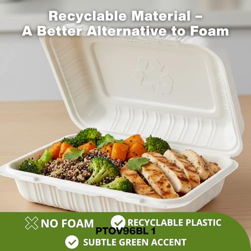 ProTakeOut, Front Lock MFPP Hinged Container, White 9" x 6" – 1 Compartment Clamshell Disposable Takeout Boxes, Durable Microwaveable To-Go Containers for Restaurant & Food Service – 200 Pack by ProTakeOut - Image 7
