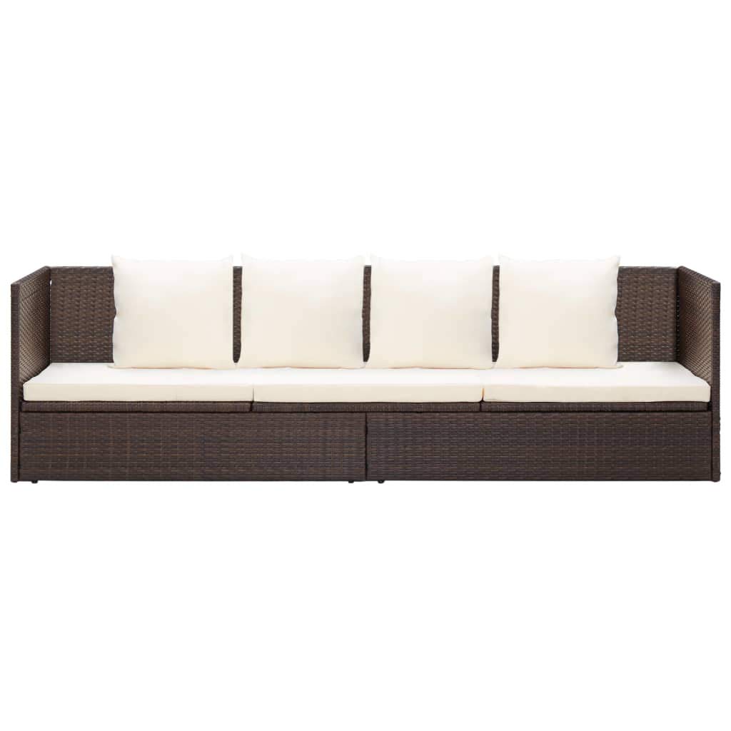 Lettino da Giardino, con 7 Posizioni Reclinabili, 200 x 60 x 58 cm, in Polyrattan PE e Acciaio Verniciato, Cuscini in Poliestere Bianco Crema, per Esterno, Piscina, Patio, Giardino