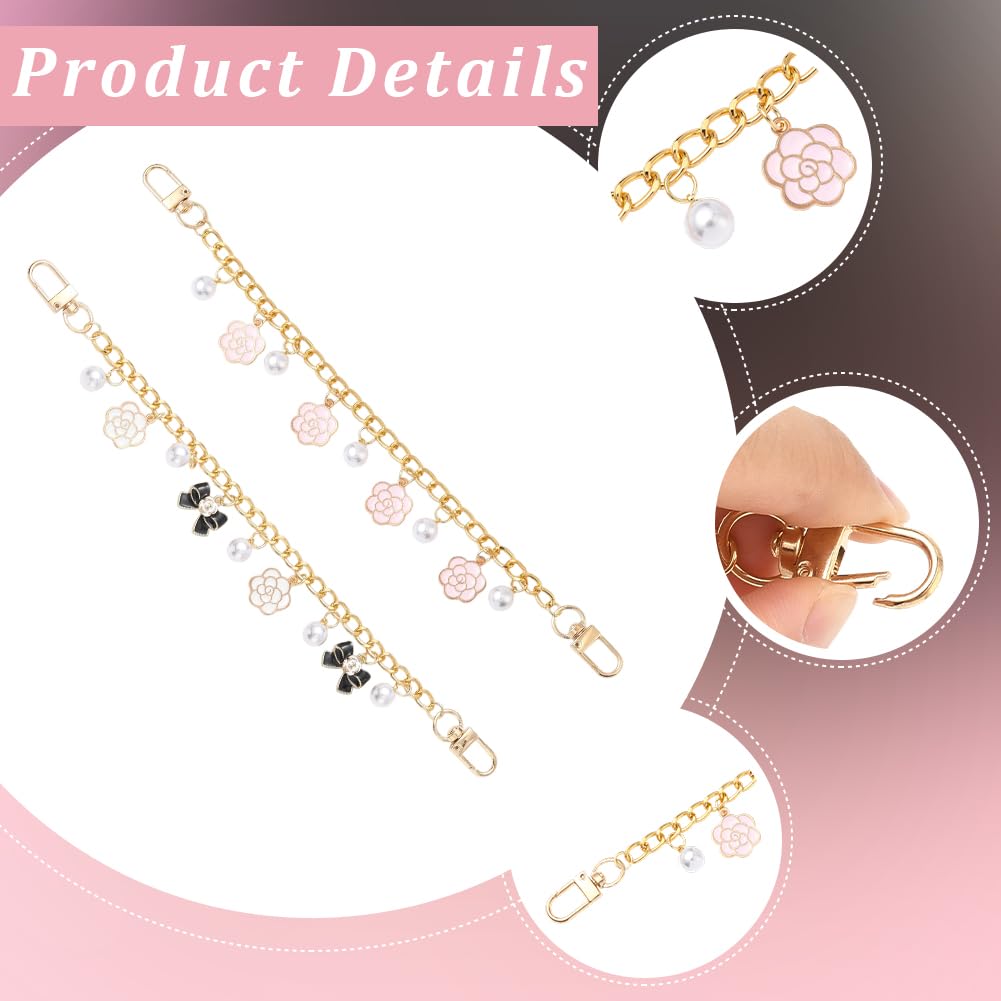 SUNNYCLUE 1 Box 2pcs 27cm Flower Bag Chain Floral Purse Chain Brass Gold Metal Alloy Enamel Spring Flowers Black Bowknot Extender Bag Straps for Women Adults Underarm Crossbody Handbag Bags Decoration - Image 3