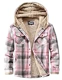 Elesuit Women's Fleece Flannel Jackets Shirt Plaid Cotton Hoodies Button Down Soft Sherpa Lined Jacket with Hood for Women Grey Pink XX-Large