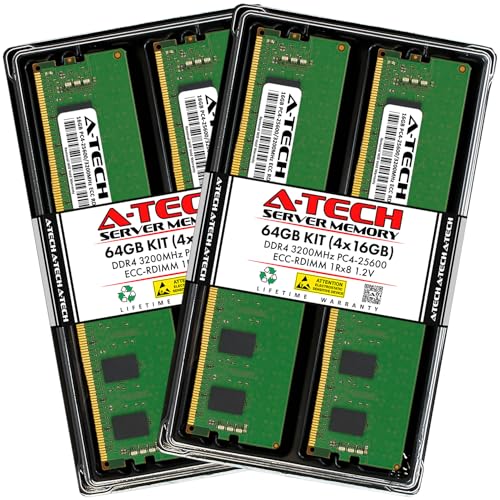 Image of A-Tech 64GB Kit (4x16GB) DDR4 3200MHz PC4-25600 ECC RDIMM 1Rx8 Single Rank 1.2V ECC Registered DIMM 288-Pin Server & Workstation RAM Memory Upgrade Modules (A-Tech Enterprise Series)