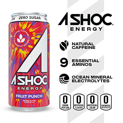 A Shoc Performance Energy Drink, Fruit Punch, 16 Ounce Can, Natural Energy Blend, Bcaas, Ocean Mineral Electrolytes, And No Chemical Preservatives, 12-Pack #TOP2