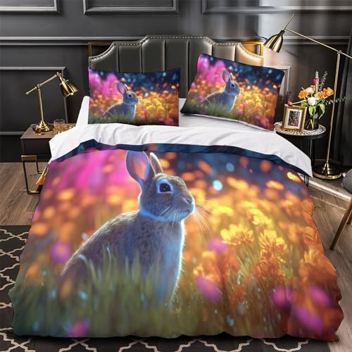 Housse de couette lapin 3D microfibre hypoallergénique avec fermeture éclair