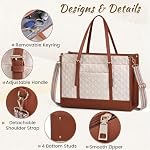 IGOLUMON Sacs pour ordinateur portable pour les femmes Vegan en cuir Sac pour ordinateur portatif 15.6 Inch Sac de travail matelassé Sac femme Portable pour les Affaires Voyage Bureau Enseignant Designer Sac informatique avec Purse Beige & brun