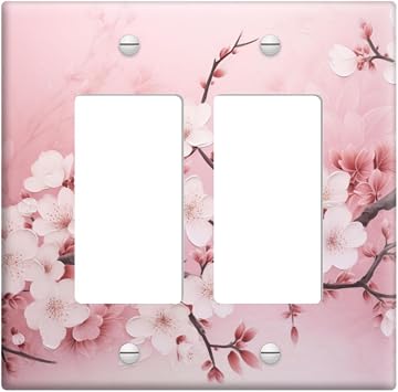 2 Gang Rocker Wall Plate Cover Beautiful Pink Cherry Blossoms Decorative Dual Outlet Covers Light Switch Covers Electrical Faceplate for Bedroom Kitchen Home