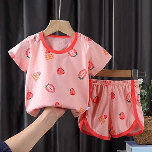 Jileiy Toddler Girls Boys Summer Short Sleeve Cartoon Prints Tops Shorts 2Pcs Outfits Clothes Set For Baby (Pink, 12-18 Months) #TOP1