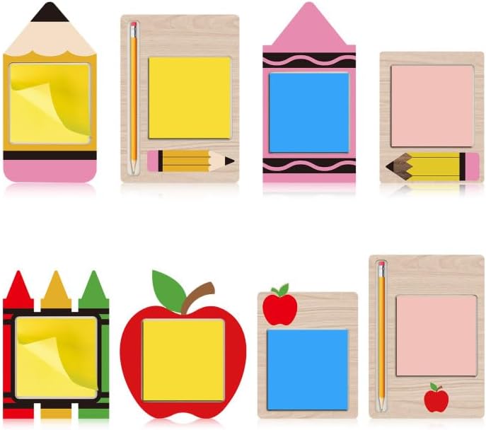 8 Pieces Wooden Sticky Notes Holder Set Pencil Apple Shape