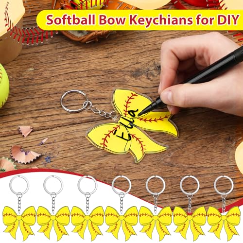 Tondiamo 16 Pcs 3" Coquette Softball Bow Keychains Bulk Team Gift Sport Senior Night Gift DIY Name Personalized Softball Party Favors for Team Sports Birthday Gifts — view 3