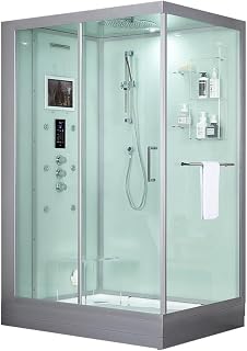 Maya Bath Platinum Anzio Luxury Home Spa Steam Shower | 2-Person (57" x 37" x 88") | 5KW Generator, 12" Smart TV, 6 Massage Jets, Bluetooth (Left Hand Orientation, White)