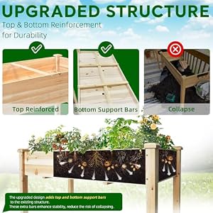 BSP Raised Garden Bed with Legs Outdoor Elevated Garden Planter Wood Stand for Vegetable Flower Herb Upgraded Solid Structure Growing Box Suitable for Backyard Patio and Balcony 48L X 24W
