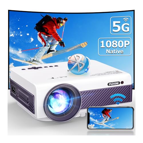 Projector with WiFi and Bluetooth, FUDONI 5G WiFi Native 1080P Outdoor Projector 15000L Support 4K, Portable Movie Projector with Keystone & Zoom, for iOS/Android/Laptop/TV Stick/HDMI/USB/VG