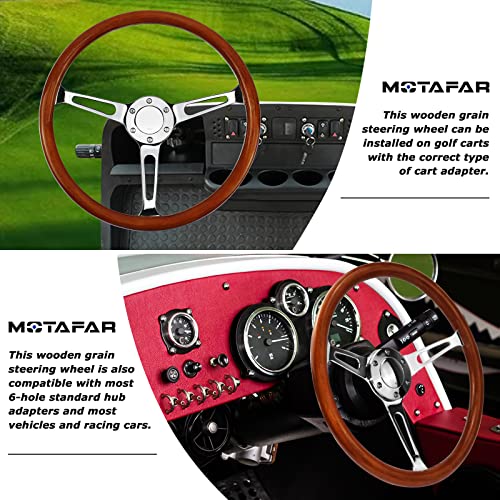 Motafar 15" 6 Bolts Wood Grain Racing Steering Wheel Classic Grant Nostalgia Style With Horn Button Vintage(Mirrored-Silver) #TOP4