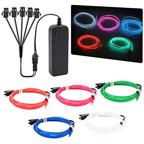 NWpangu EL Wire Neon Lights, 5 in 1(3.28Ft Each) Electroluminescent EL Wires Set for Holiday, Party, DIY Decoration, Warning Sign, 3 Operation Modes (Colorful)