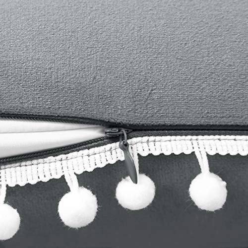 MUDILY Capas de almofada de veludo decorativas Pompom Capas de almofada lisas macias quadradas com p