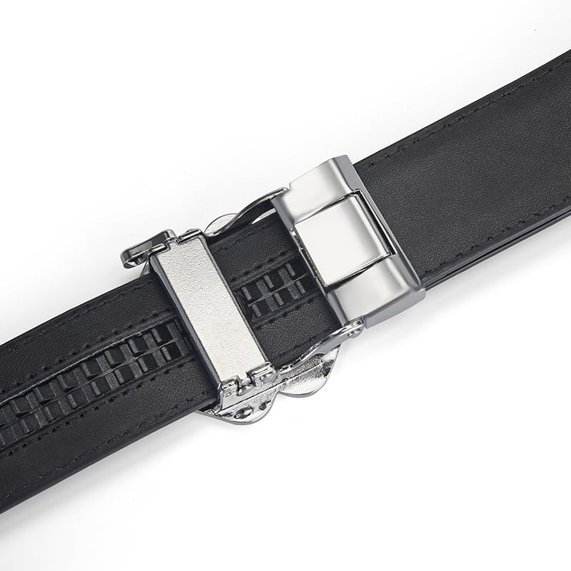 Image of Mens Black Belt Leather Ratchet Belts for Men Adjustable Men's Belts for Dress Casual with Gift Box, Trim to Fit