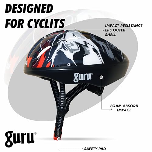 Image of GURU Cycling Helmet, Light Weight with Superior Ventilation, Helmet for Mountain, Road Bike & Skating Helmet with Premium White EPS Foam Lining, Ideal for Adults and Kids