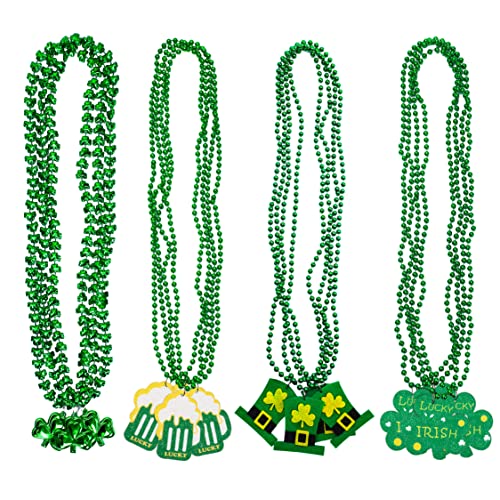 Moon Boat 18PCS St. Patrick's Day Shamrock Necklace Clover Green Bead Party Favors Irish Beer Decorations Supplies