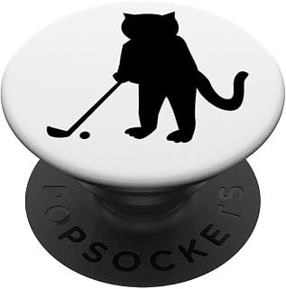 Cat with golf club in front of tee silhouette PopSockets Adhesive PopGrip