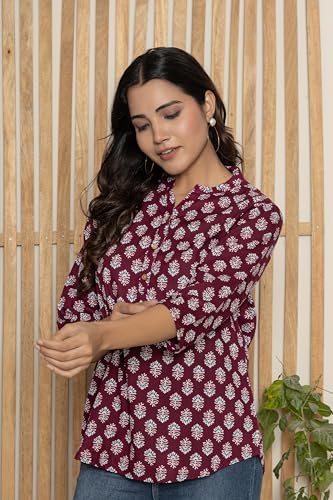 Image of Women's Cotton Printed Kurta Top | 3 /4 Sleeve Straight Kurti Casual Outings