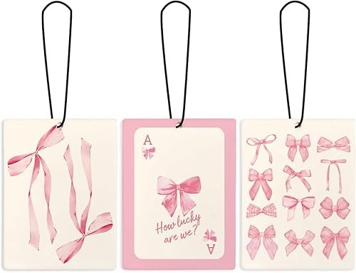 Miniatura 11 de Lindo ambientador de coche Preppy con lazo de cereza, moderno ambientador colgante para auto 3 piezas, ambientador Preppy con lazo negro para negro