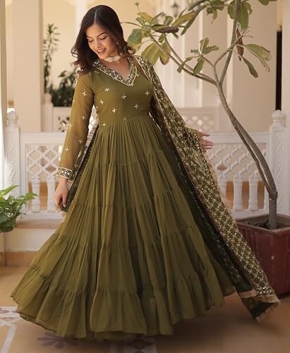 Image of Wedani Georgette Sequins Embroidered Work Anrakali Kurta Set for Women