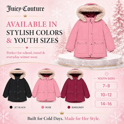 Image of Juicy Couture Girls Heavyweight Winter Jacket with Faux Fur Hood and Cargo Pockets
