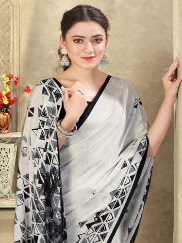 Image of SIRIL Women's Crepe Silk Printed Saree with Unstitched Blouse Piece
