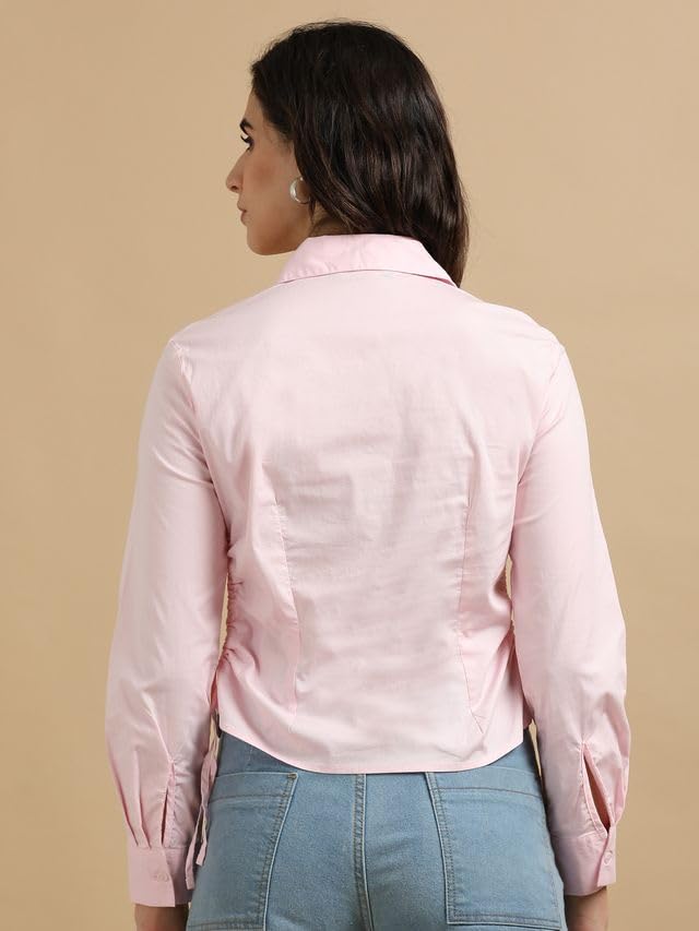 Image of Glam & Chique Women's Cropped Fitted Shirt with Adjustable Side Drawstring XS-2XL