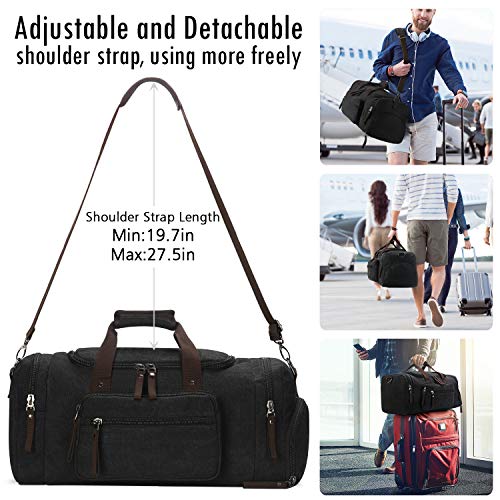 Toupons Travel Duffel Bag for Men with Shoe Compartment Canvas Overnight Bag Weekend Bag (Black With Shoe Bag)