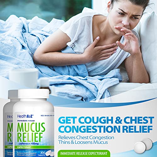 HealthA2Z® Mucus Relief | Guaifenesin 400mg | 300 Counts |No Benzene | Immediate Release | Expectorant