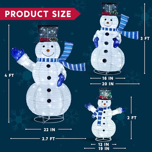 JOIEDOMI 3 Pcs 3D Christmas Collapsible Snowman Yard Light 270 Pre-Lit LED Cool White Lights for Indoor Outdoor Garden Holiday Décor, Christmas Event Decoration, Christmas Eve Night, Blue Scarf - Image 7