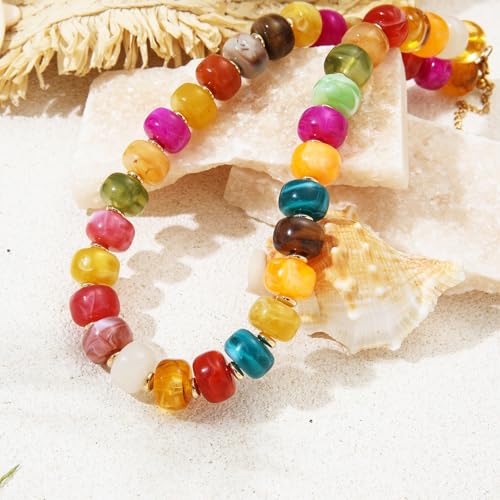 Chunky Colorful Beaded Necklaces for Women Big Bead Boho Choker Necklace Trendy Heart Statement Necklace Summer Beach Jewelry Mothers Day Gifts for Mom Daughter - Image 5