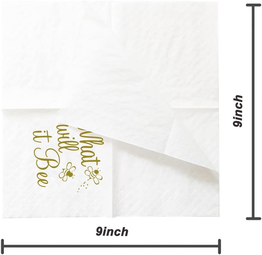 SharkBliss What Will it Bee Baby Shower Napkins, 100 Pack Gold What Will it Bee Paper Cocktail Napkins for Gender Reveal Baby Shower Baby Welcome Party Table Decor 2-Ply, 5x5" (What Will it Bee)
