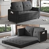 PUREMIND Floor Sleeper Sofa Bed, Upholstery 2-in-1 Pull Out Couch Bed, Loveseat Folding Futon Sofa Bed with Cushion, Convertible Floor Gaming Couch Bed for Living Room, Apartment, Office