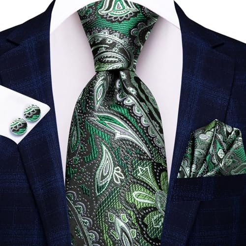 Image of Hi-Tie Men 63inches Tie Set Extra Long Necktie Paisley Tie Pocket Suqare Cufflinks Big and Tall Men Tie