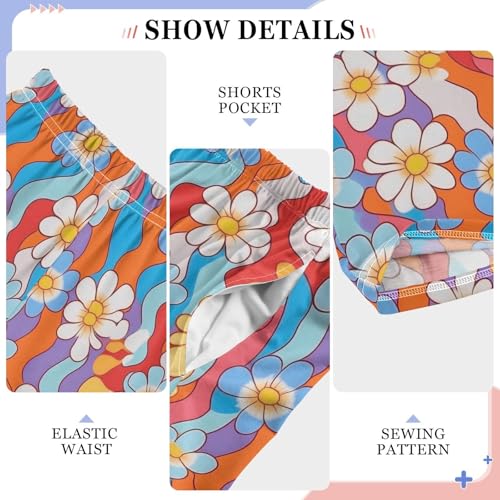 Pajama Pants Sleep Pants Soft Elastic Waist Pajama Lounge Pants White Blue Yellow Flower for 6-14 Years Old4